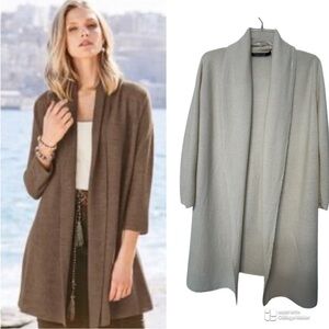 Peruvian Connection baby alpaca and silk open knit long cardigan